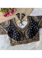 Italian Silk Black Bridal Wear Embroidery Work Readymade Blouse